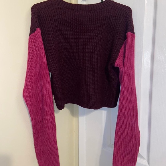 Colorblock Sweater - Burgundy and Pink - Picture 4 of 5